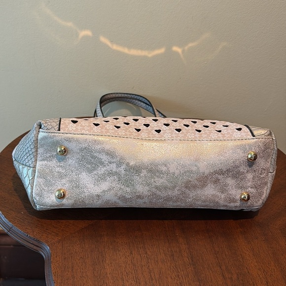 Brangio Satchel Italian leather cut out hearts/rhinestones below gray cream 
NWO - Picture 10 of 17